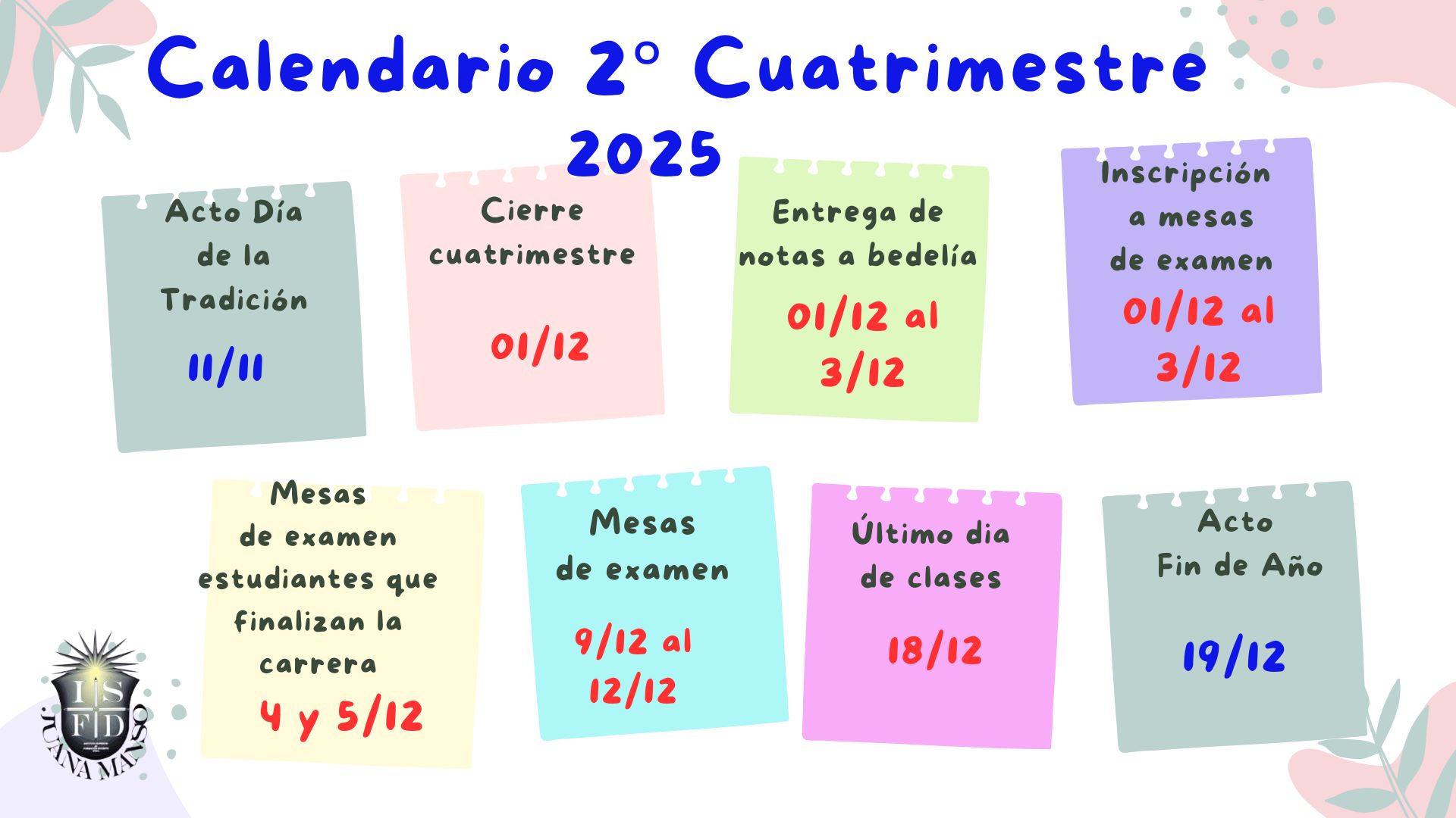 Calendario Académico 2° cuatrimestre 2025