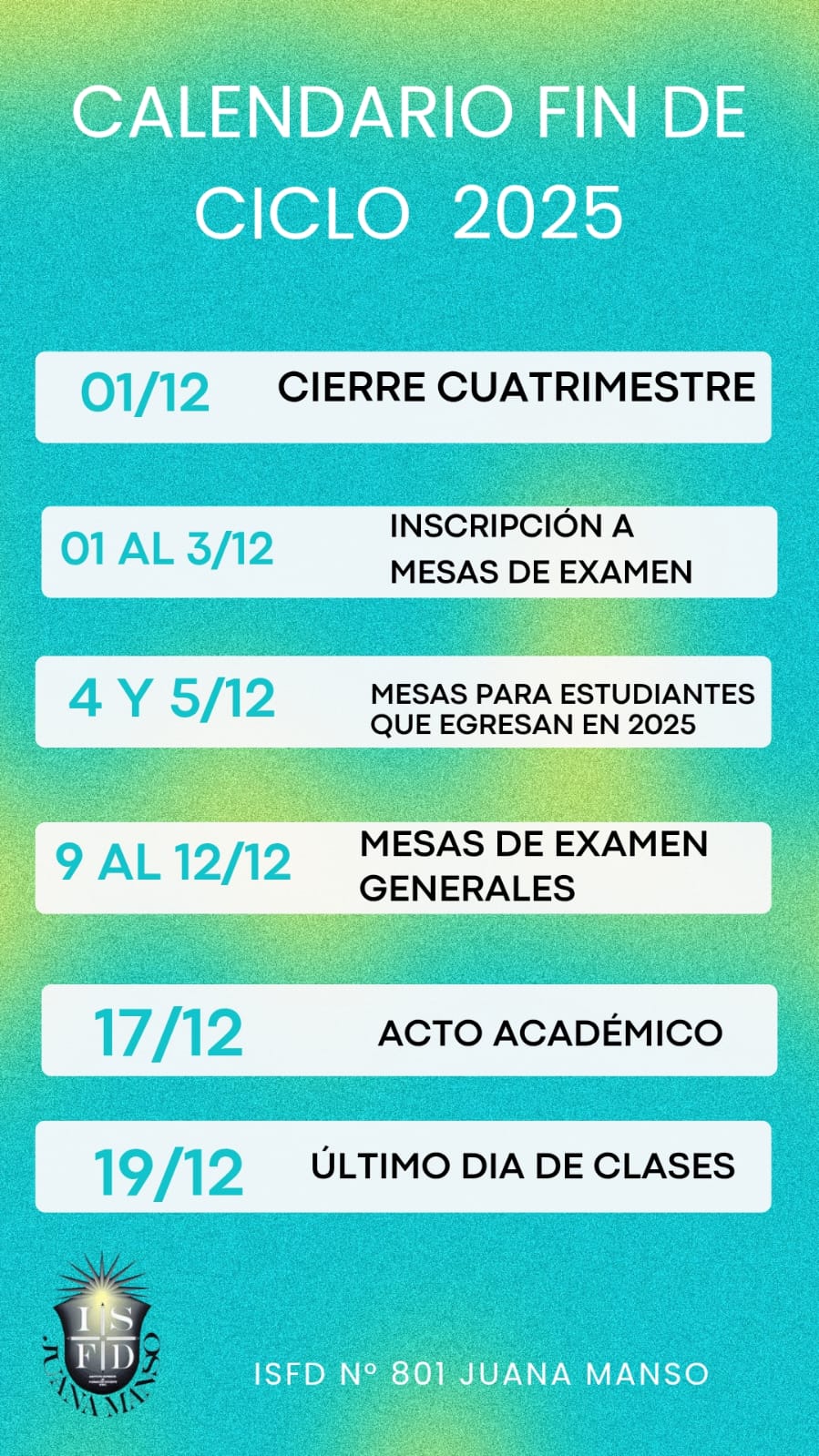 Calendario Académico 2° cuatrimestre 2025
